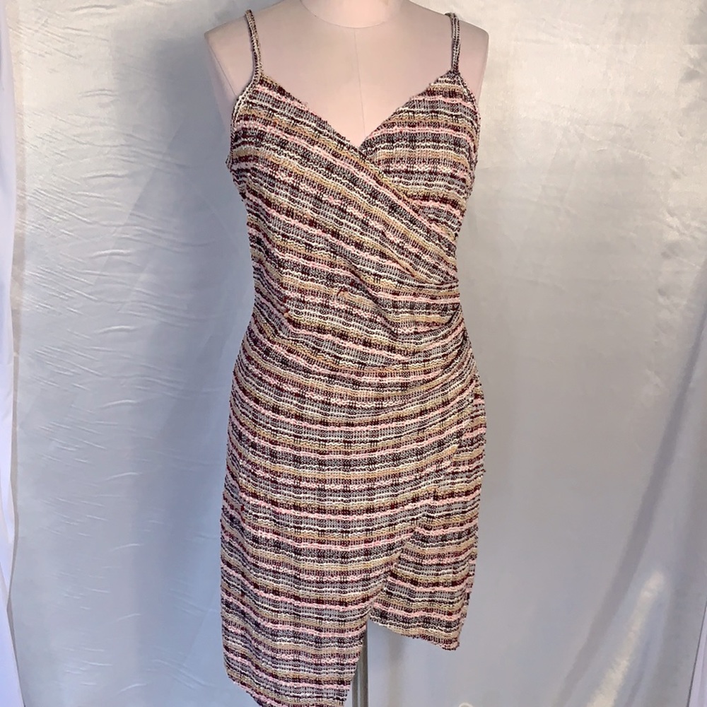 🌸(TWEED) ASYMMETRICAL PINK SPAGHETTI STRAP DRESS